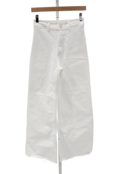 Zara Women Wide-Leg Jeans White High-Rise Cotton Button Size 4