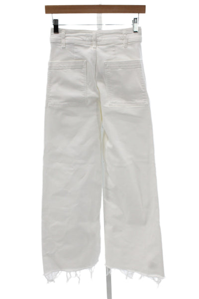 Zara Women Wide-Leg Jeans White High-Rise Cotton Button Size 4