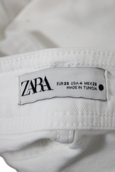 Zara Women Wide-Leg Jeans White High-Rise Cotton Button Size 4