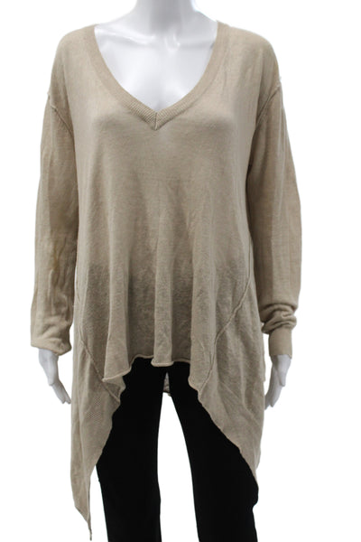 Lisa Todd Womens 100% Linen Beige V-Neck Pullover Long Sleeve Size M