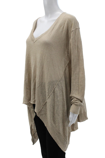 Lisa Todd Womens 100% Linen Beige V-Neck Pullover Long Sleeve Size M
