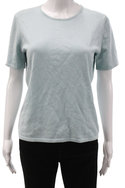 Belford Women Pullover Blue Silk Crew Neck Short Sleeve Size M
