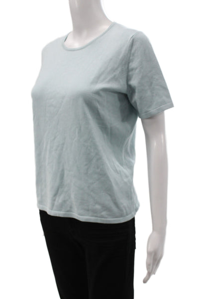 Belford Women Pullover Blue Silk Crew Neck Short Sleeve Size M