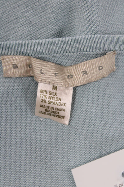 Belford Women Pullover Blue Silk Crew Neck Short Sleeve Size M