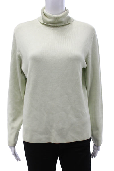 Belford Women Pullover Silk Turtleneck Sweater Green Long Sleeve Size L