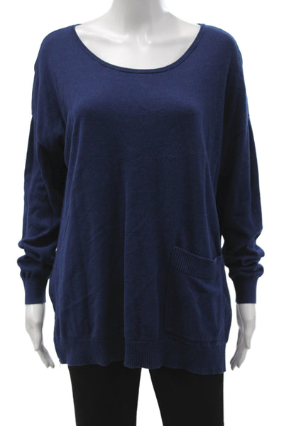 Repeat Womens Pullover Sweater Scoop Neck Long Sleeve Blue 60% Cotton Size 44