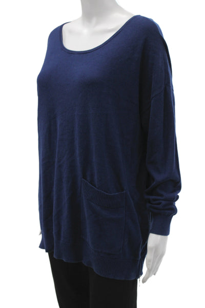 Repeat Womens Pullover Sweater Scoop Neck Long Sleeve Blue 60% Cotton Size 44