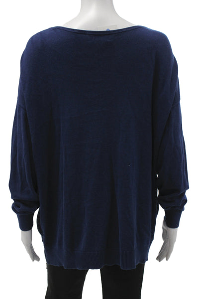 Repeat Womens Pullover Sweater Scoop Neck Long Sleeve Blue 60% Cotton Size 44