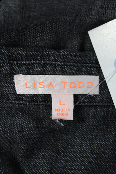 Lisa Todd Womens Tunic Button-Up Gray Collared Cotton Long Sleeve Stars Size L