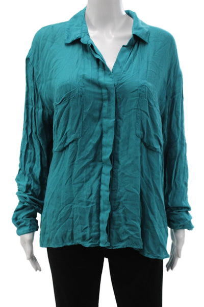 Bella Dahl Women Green Rayon Collared Button-Up Long Sleeve Top Size L