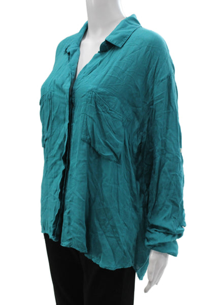 Bella Dahl Women Green Rayon Collared Button-Up Long Sleeve Top Size L