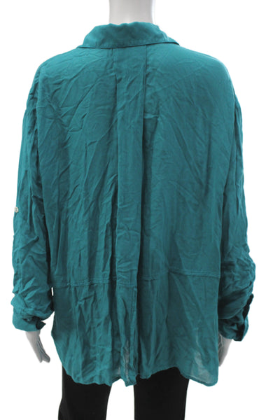 Bella Dahl Women Green Rayon Collared Button-Up Long Sleeve Top Size L