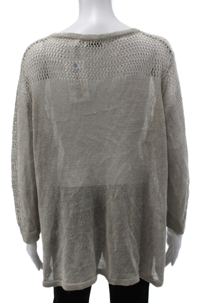 525 America Women Pullover Sweater Beige V Neck Long Sleeve Linen Beach Size L