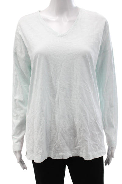 Lisa Todd Women Basic V-Neck Long Sleeve Cotton T-Shirt Blue Size M