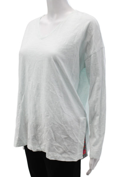 Lisa Todd Women Basic V-Neck Long Sleeve Cotton T-Shirt Blue Size M