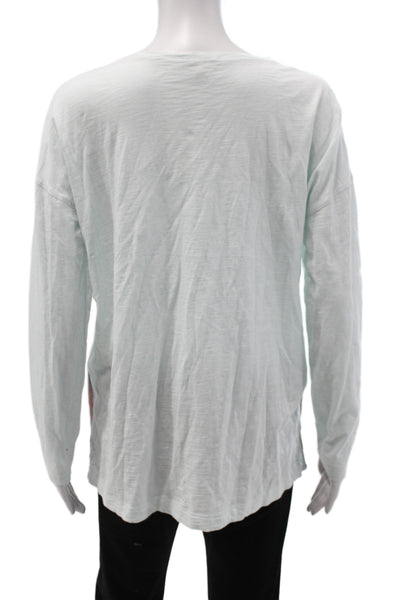 Lisa Todd Women Basic V-Neck Long Sleeve Cotton T-Shirt Blue Size M