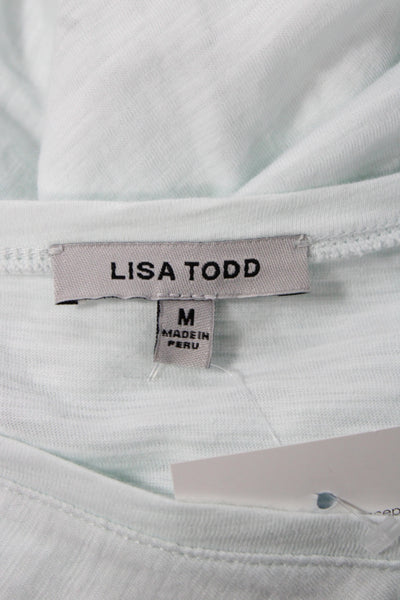 Lisa Todd Women Basic V-Neck Long Sleeve Cotton T-Shirt Blue Size M