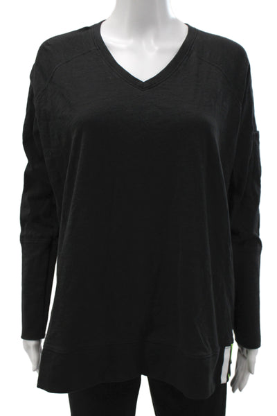 Lisa Todd Women Basic V-Neck Black Long Sleeve Cotton T-Shirt Pullover Size L