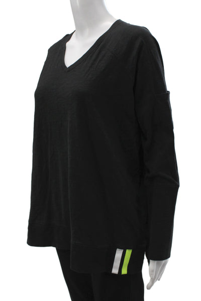 Lisa Todd Women Basic V-Neck Black Long Sleeve Cotton T-Shirt Pullover Size L