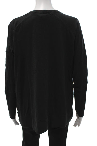 Lisa Todd Women Basic V-Neck Black Long Sleeve Cotton T-Shirt Pullover Size L