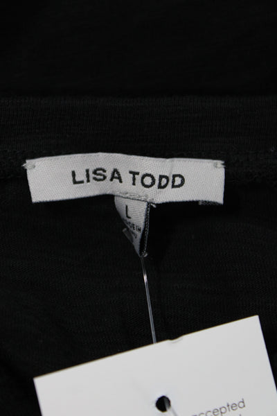 Lisa Todd Women Basic V-Neck Black Long Sleeve Cotton T-Shirt Pullover Size L