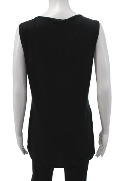 Elie Tahari Women Black Sequin Basic Tank Scoop Neck Size M