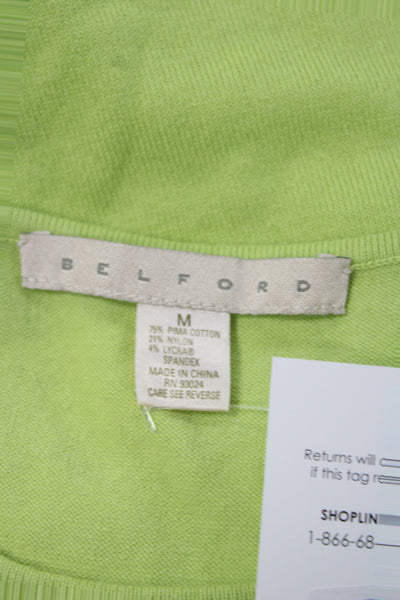 Belford Womens Green Pullover Sweater Crew Neck Short Sleeve Pima Cotton Size M