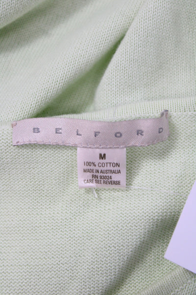 Belford Women Pullover Sweater Green 100% Cotton Crew Neck Short Sleeve Size M
