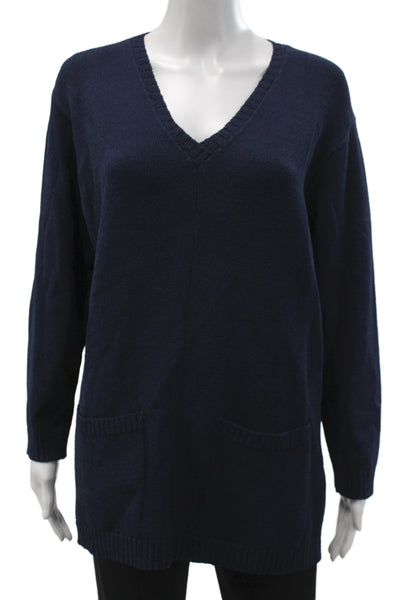 Ball Of Cotton Women Pullover Blue Cotton V Neck Long Sleeve Casual Size M