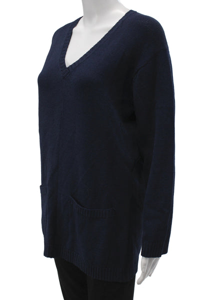 Ball Of Cotton Women Pullover Blue Cotton V Neck Long Sleeve Casual Size M