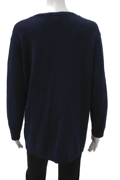 Ball Of Cotton Women Pullover Blue Cotton V Neck Long Sleeve Casual Size M