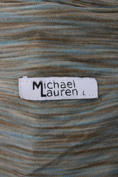 Michael Lauren Womens Cardigan Striped V-Neck Beige Long Sleeve Boho Size L