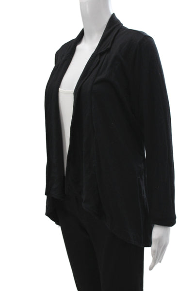 Splendid Women Cardigan Black Collared Long Sleeve Pima Cotton Size L