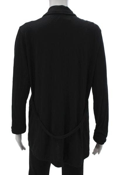 Splendid Women Cardigan Black Collared Long Sleeve Pima Cotton Size L