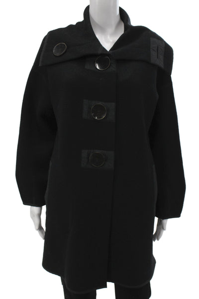 Ryan Roberts Womens Black Wool Overcoat Button Long Sleeve Size M