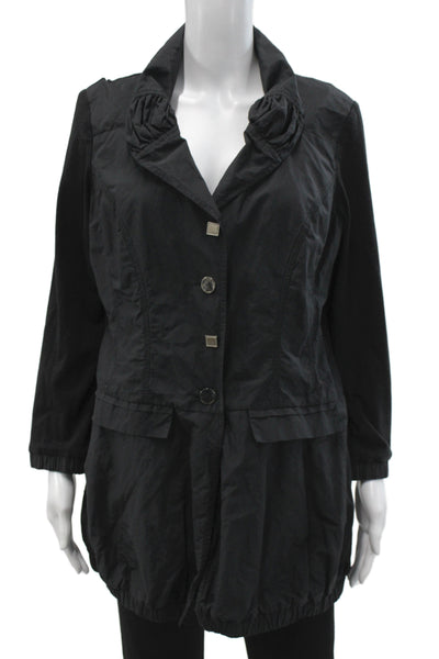 Katherine Barclay Womens Black Basic Button Front Jacket Cotton Blend Size L