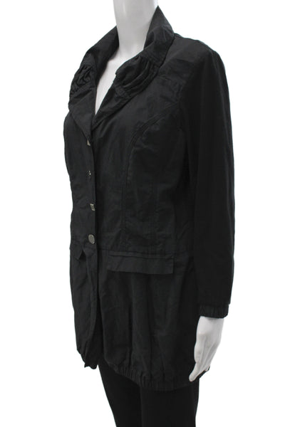 Katherine Barclay Womens Black Basic Button Front Jacket Cotton Blend Size L