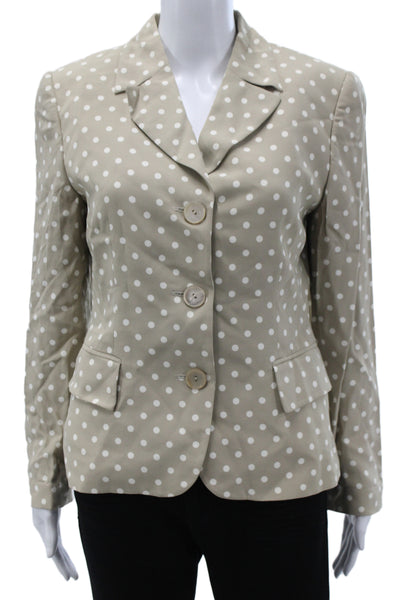 Les Copains Womens Beige Polka Dot Rayon Button Long Sleeve Jacket Size 42
