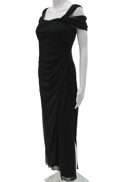 Alex Evenings Women Maxi Dress Black Off the Shoulder Sleeveless Long Size 6P