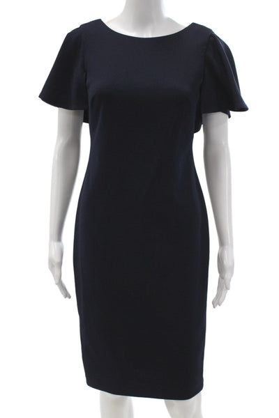 Calvin Klein Women Black Sheath Dress Short Sleeve Round Neck Long Zip Size 2