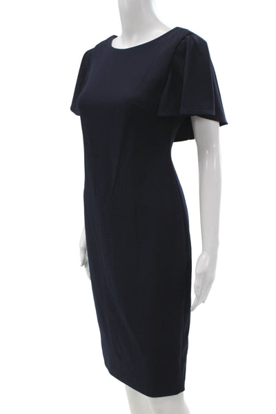 Calvin Klein Women Black Sheath Dress Short Sleeve Round Neck Long Zip Size 2