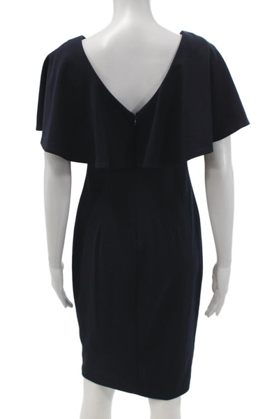 Calvin Klein Women Black Sheath Dress Short Sleeve Round Neck Long Zip Size 2