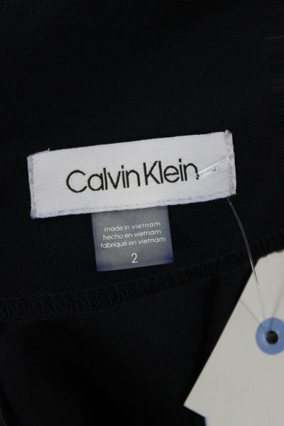 Calvin Klein Women Black Sheath Dress Short Sleeve Round Neck Long Zip Size 2