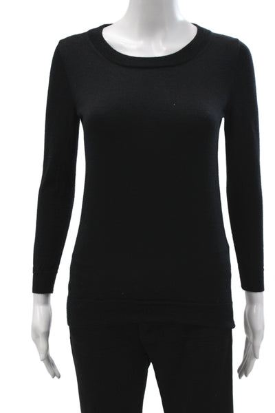 J Crew Women Pullover Sweater Black Merino Wool Scoop Neck Long Sleeve Size XS