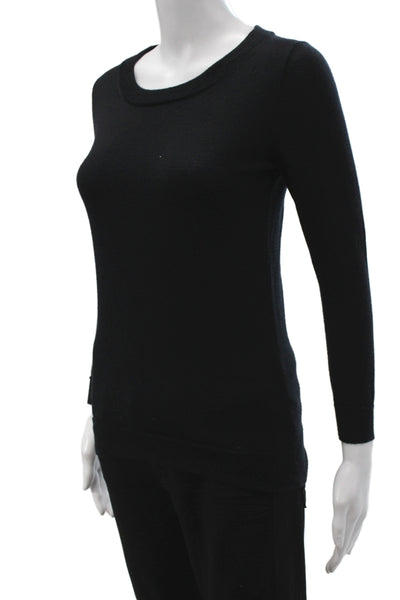 J Crew Women Pullover Sweater Black Merino Wool Scoop Neck Long Sleeve Size XS