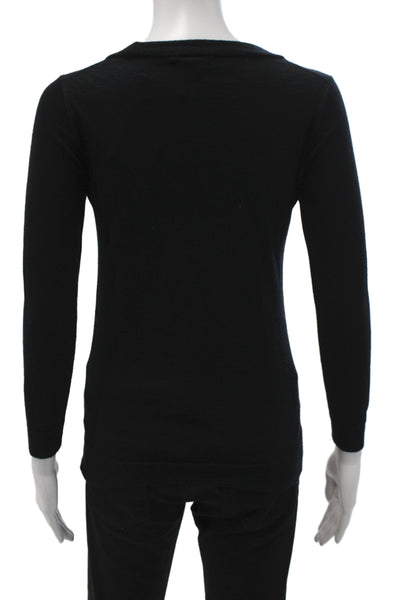 J Crew Women Pullover Sweater Black Merino Wool Scoop Neck Long Sleeve Size XS