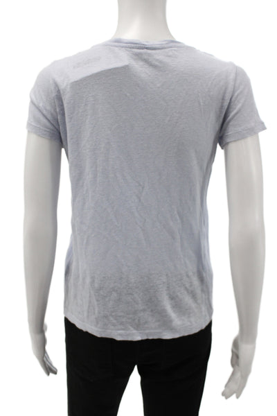 J Crew Women Basic V-Neck Linen T-Shirt Short Sleeve Blue Size 2XS