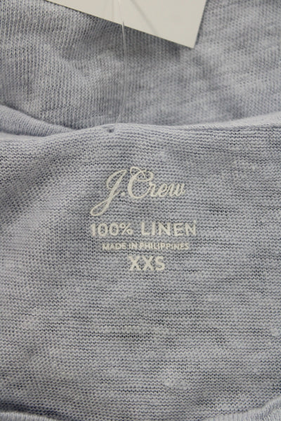 J Crew Women Basic V-Neck Linen T-Shirt Short Sleeve Blue Size 2XS