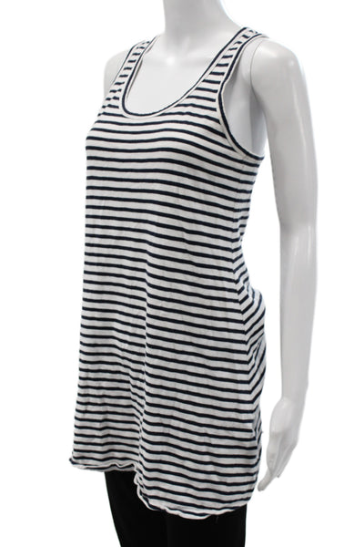 J Crew Women Striped Scoop Neck Sleeveless Cotton Tank Black Size XS