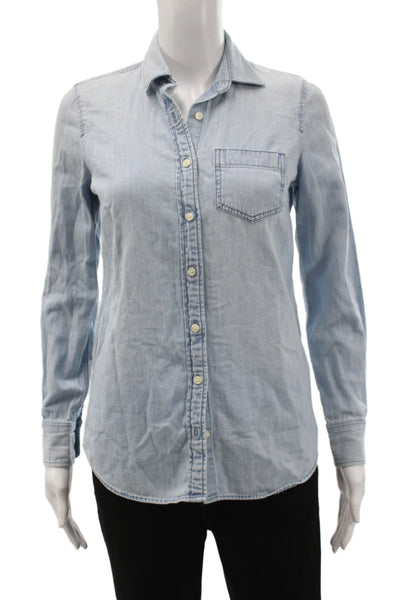 J Crew Women Basic Collared Blue Cotton Long Sleeve Button Up Top Size 2XS